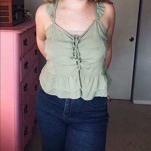 green boho lace up tank